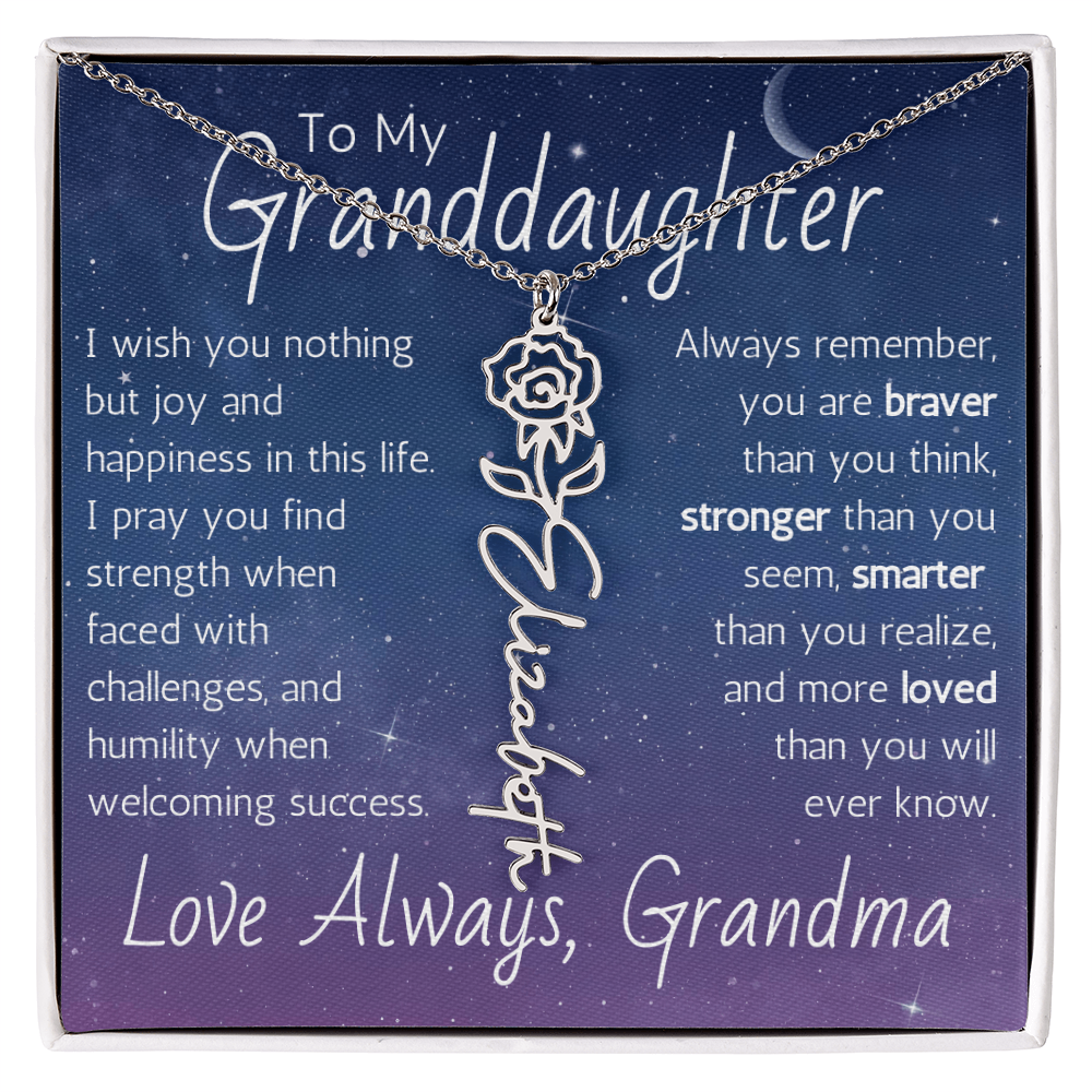 The Birth Flower Name Necklace - For Your Granddaughter