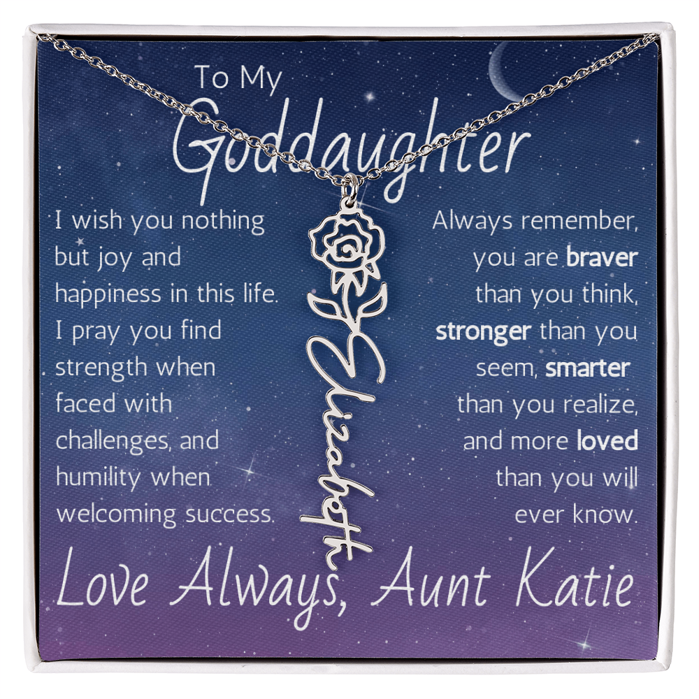 The Birth Flower Name Necklace - For Your Goddaughter
