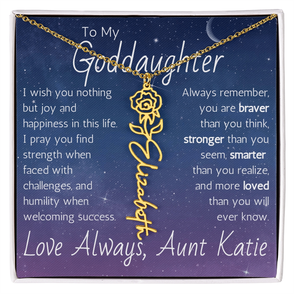 The Birth Flower Name Necklace - For Your Goddaughter