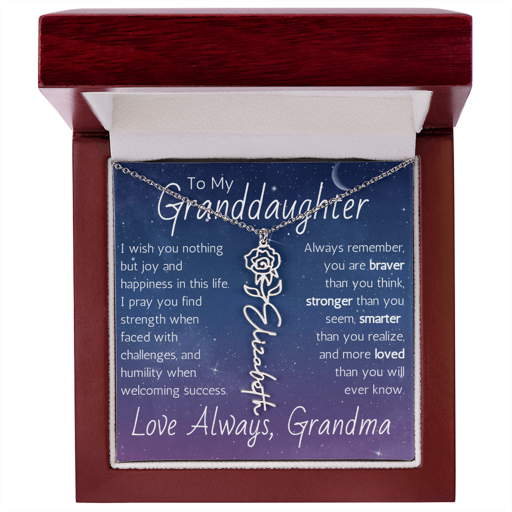 The Birth Flower Name Necklace - For Your Granddaughter