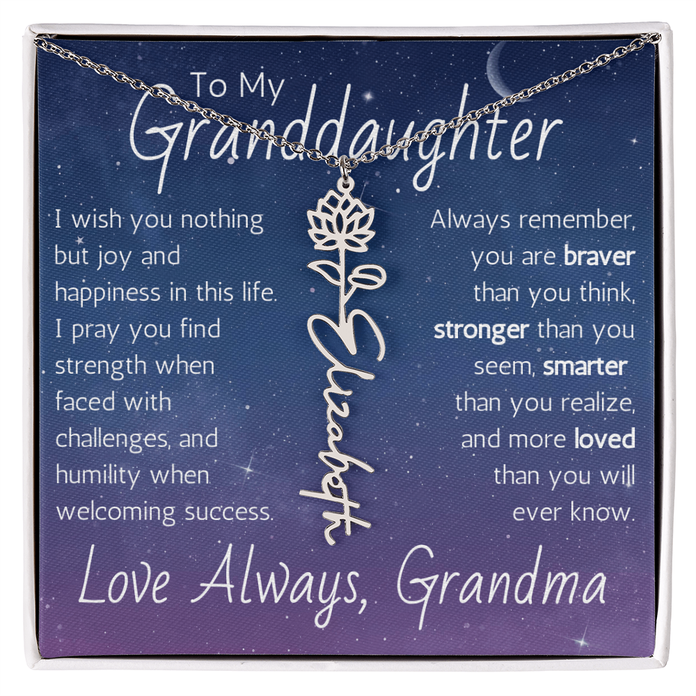 The Birth Flower Name Necklace - For Your Granddaughter