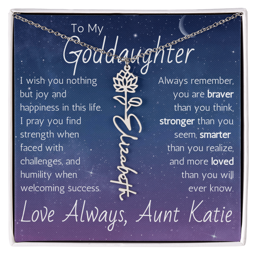 The Birth Flower Name Necklace - For Your Goddaughter