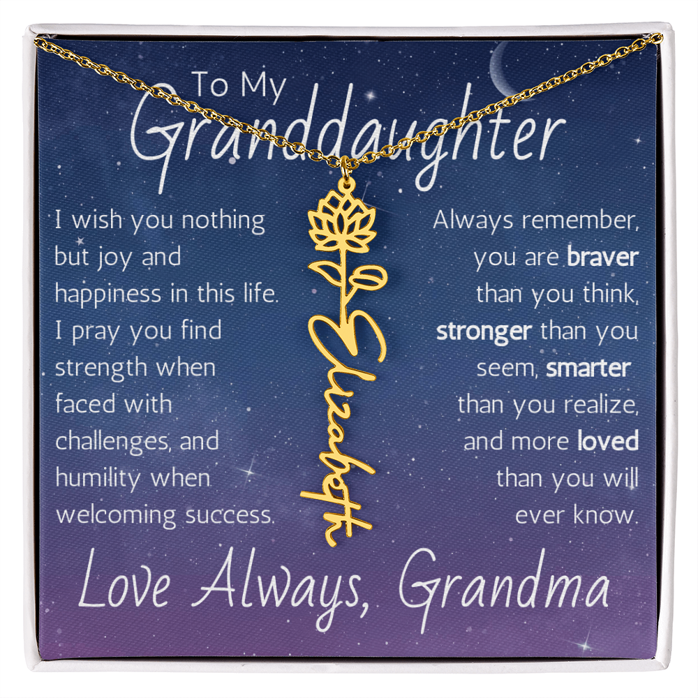 The Birth Flower Name Necklace - For Your Granddaughter