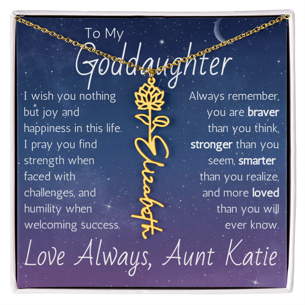 The Birth Flower Name Necklace - For Your Goddaughter