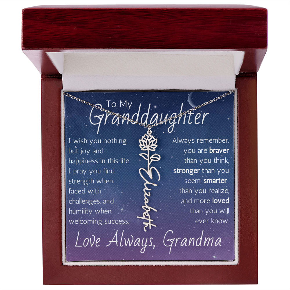 The Birth Flower Name Necklace - For Your Granddaughter