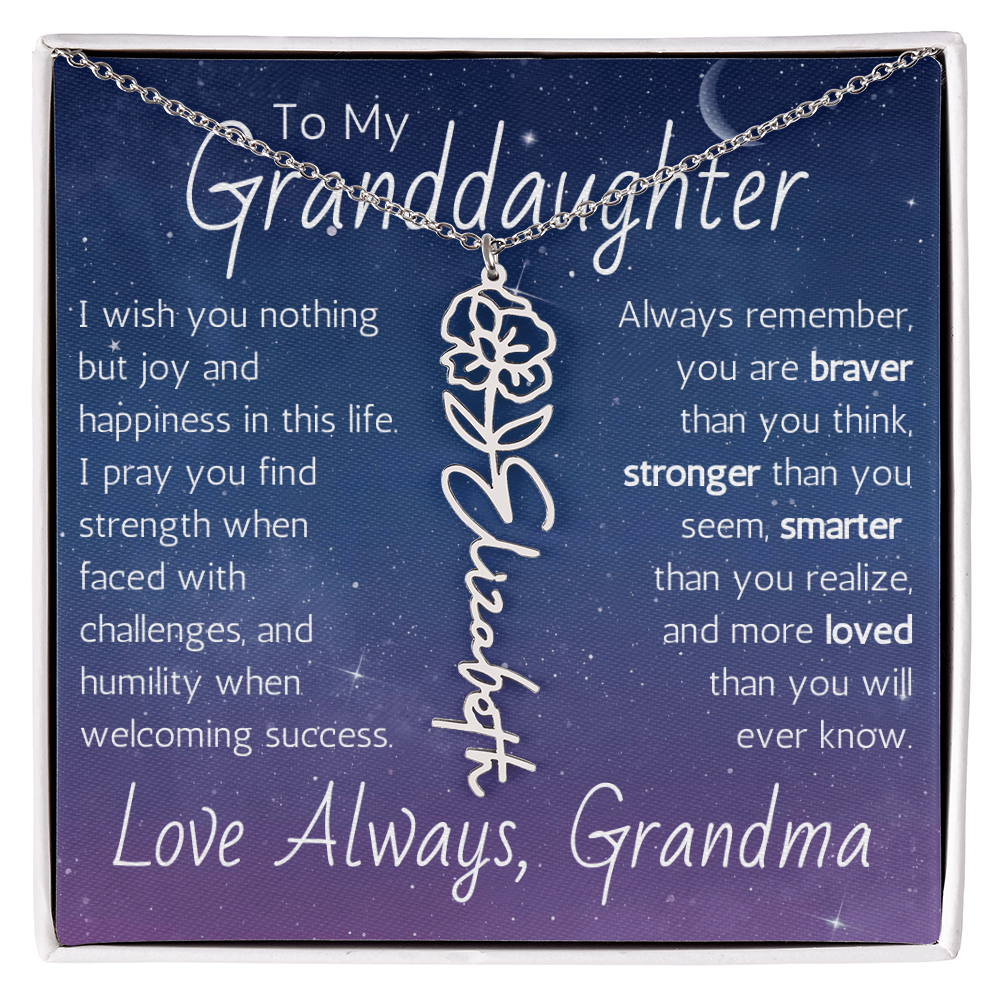 The Birth Flower Name Necklace - For Your Granddaughter