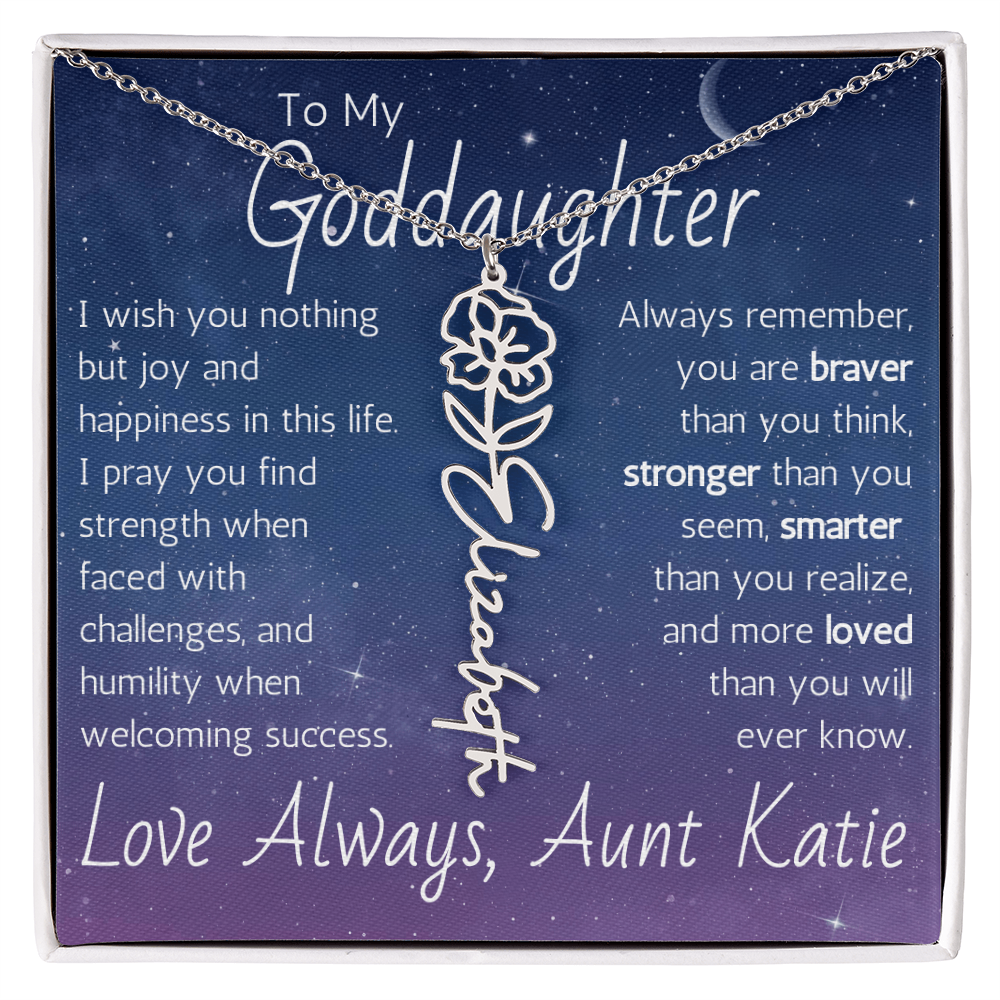 The Birth Flower Name Necklace - For Your Goddaughter