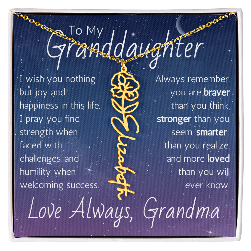The Birth Flower Name Necklace - For Your Granddaughter