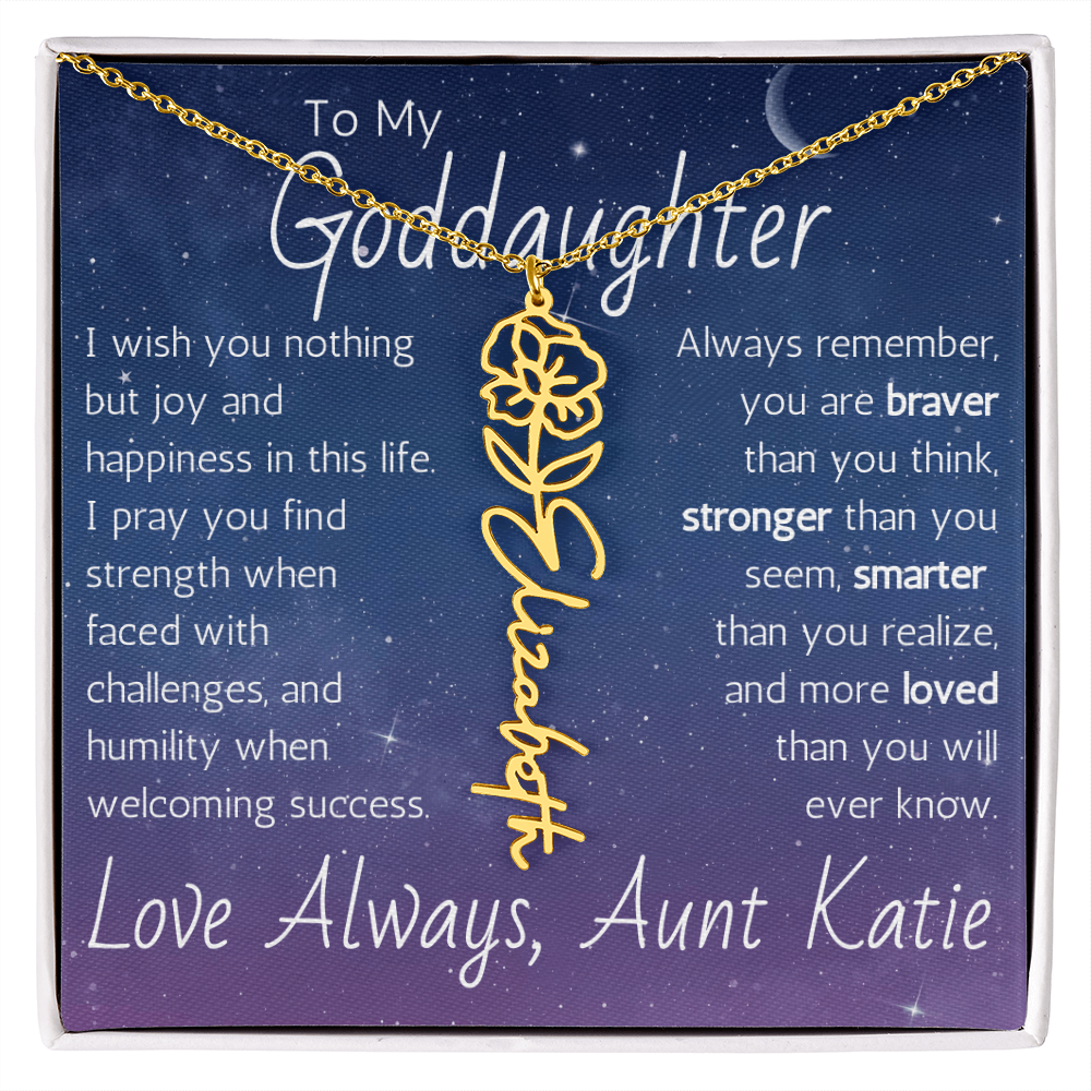 The Birth Flower Name Necklace - For Your Goddaughter