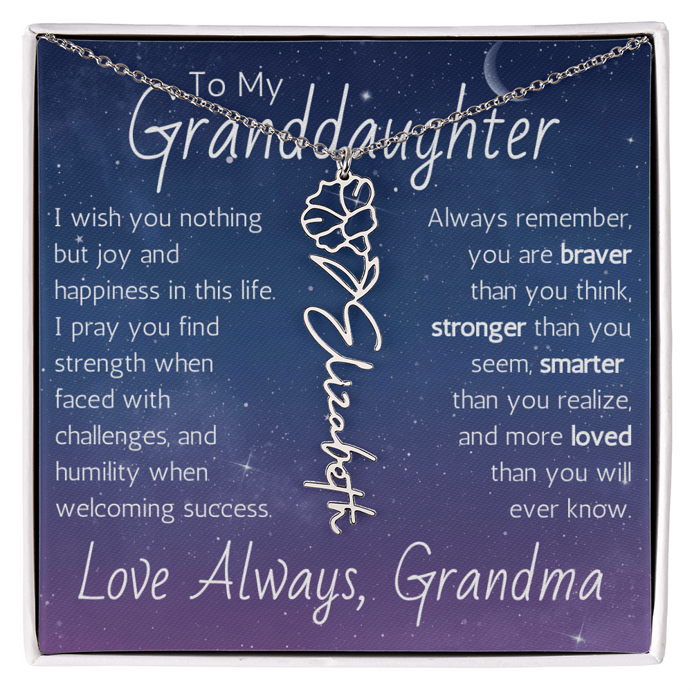 The Birth Flower Name Necklace - For Your Granddaughter