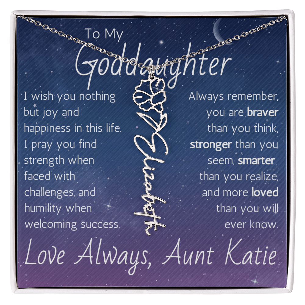 The Birth Flower Name Necklace - For Your Goddaughter