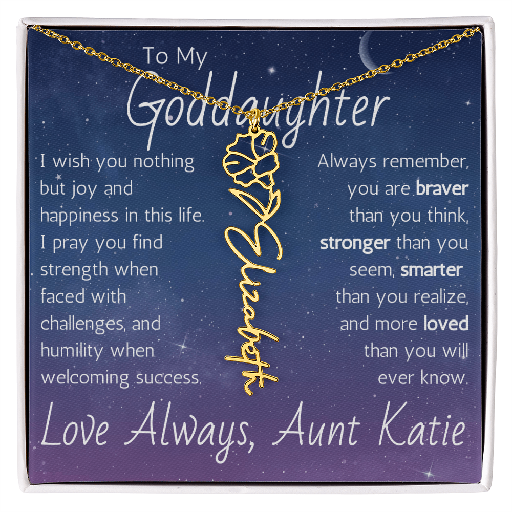 The Birth Flower Name Necklace - For Your Goddaughter