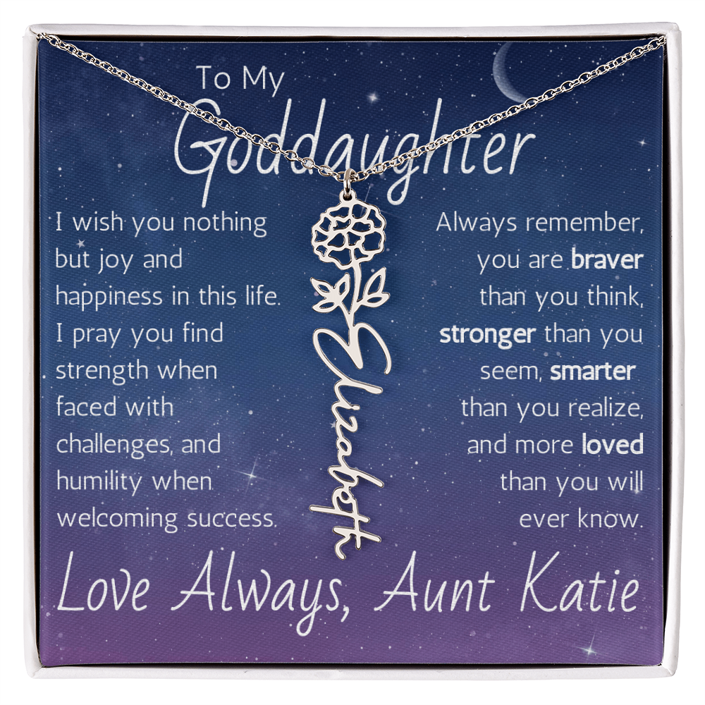 The Birth Flower Name Necklace - For Your Goddaughter