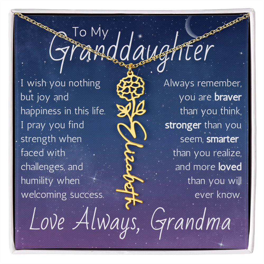 The Birth Flower Name Necklace - For Your Granddaughter