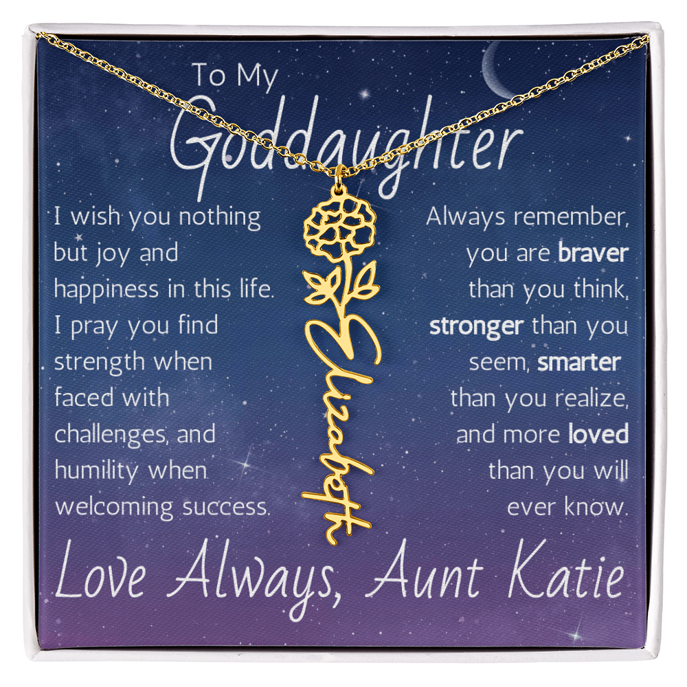 The Birth Flower Name Necklace - For Your Goddaughter