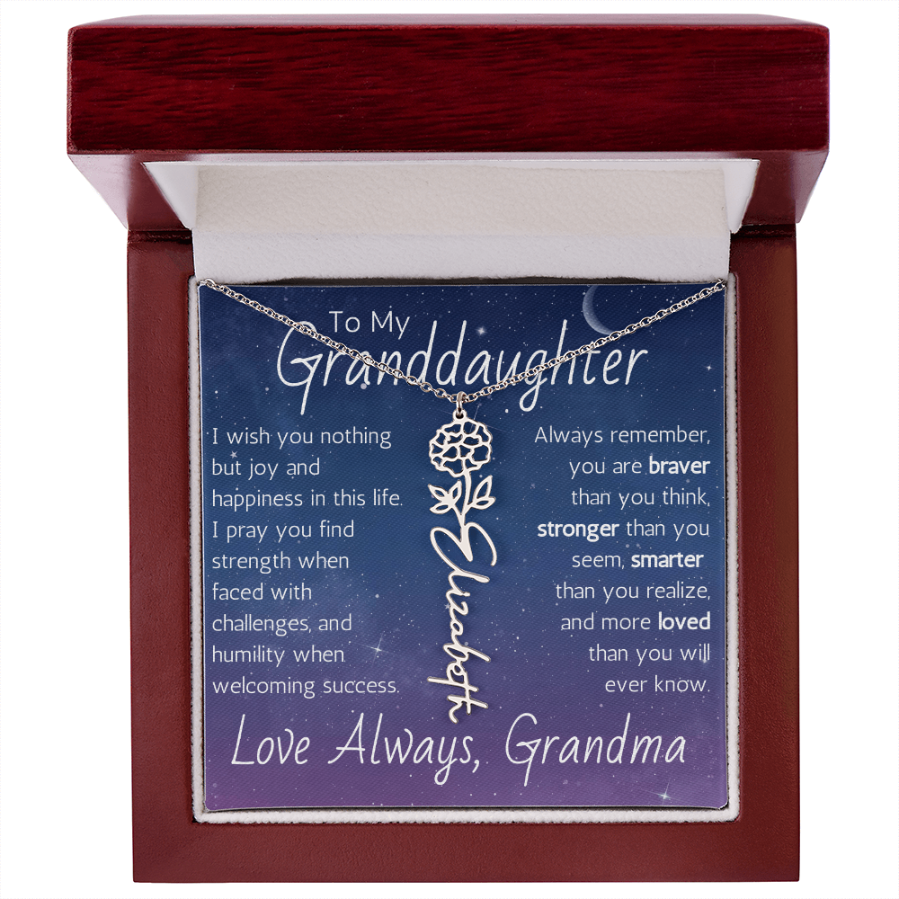 The Birth Flower Name Necklace - For Your Granddaughter