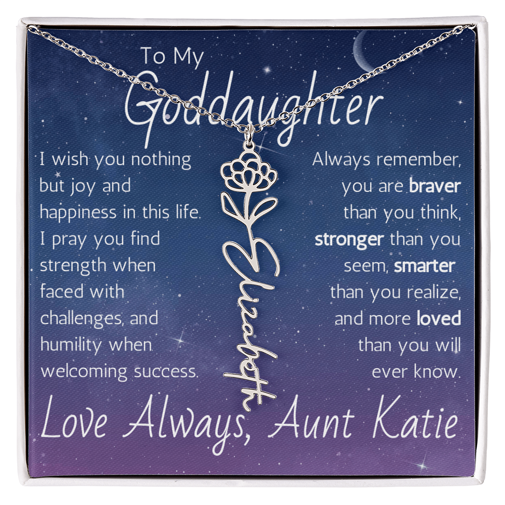 The Birth Flower Name Necklace - For Your Goddaughter