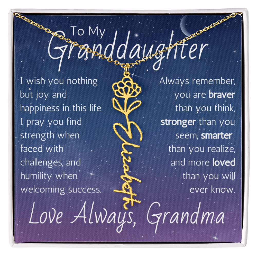The Birth Flower Name Necklace - For Your Granddaughter