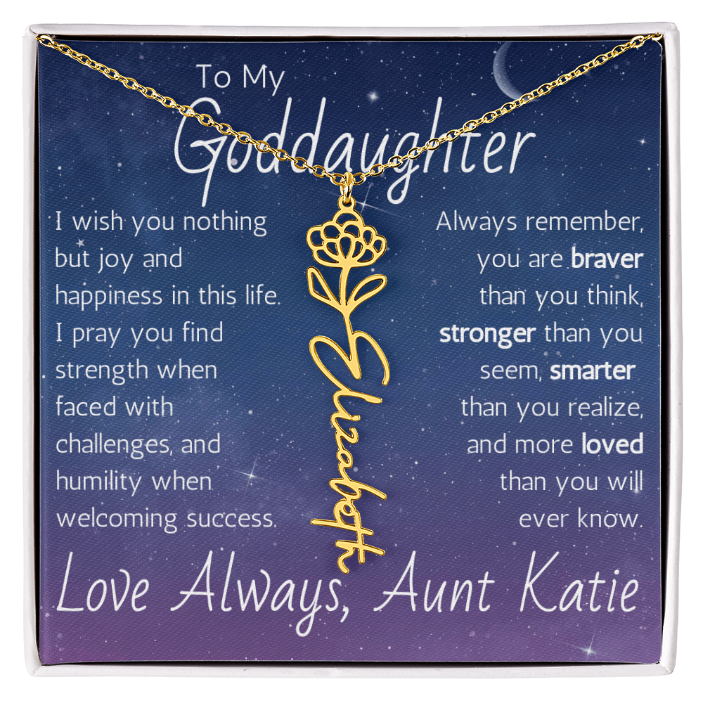 The Birth Flower Name Necklace - For Your Goddaughter