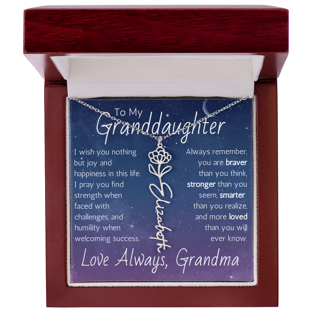 The Birth Flower Name Necklace - For Your Granddaughter
