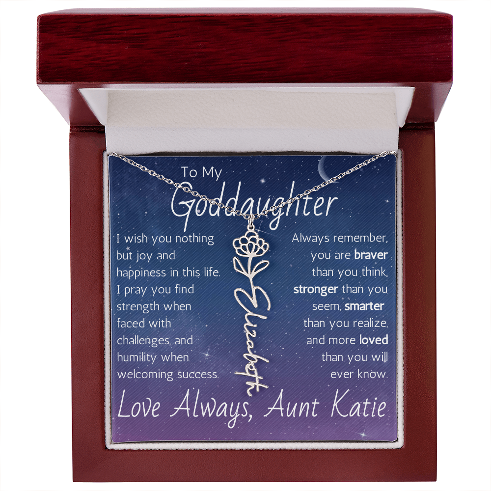 The Birth Flower Name Necklace - For Your Goddaughter