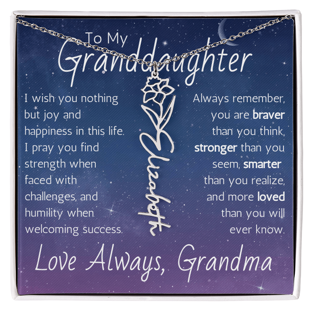 The Birth Flower Name Necklace - For Your Granddaughter