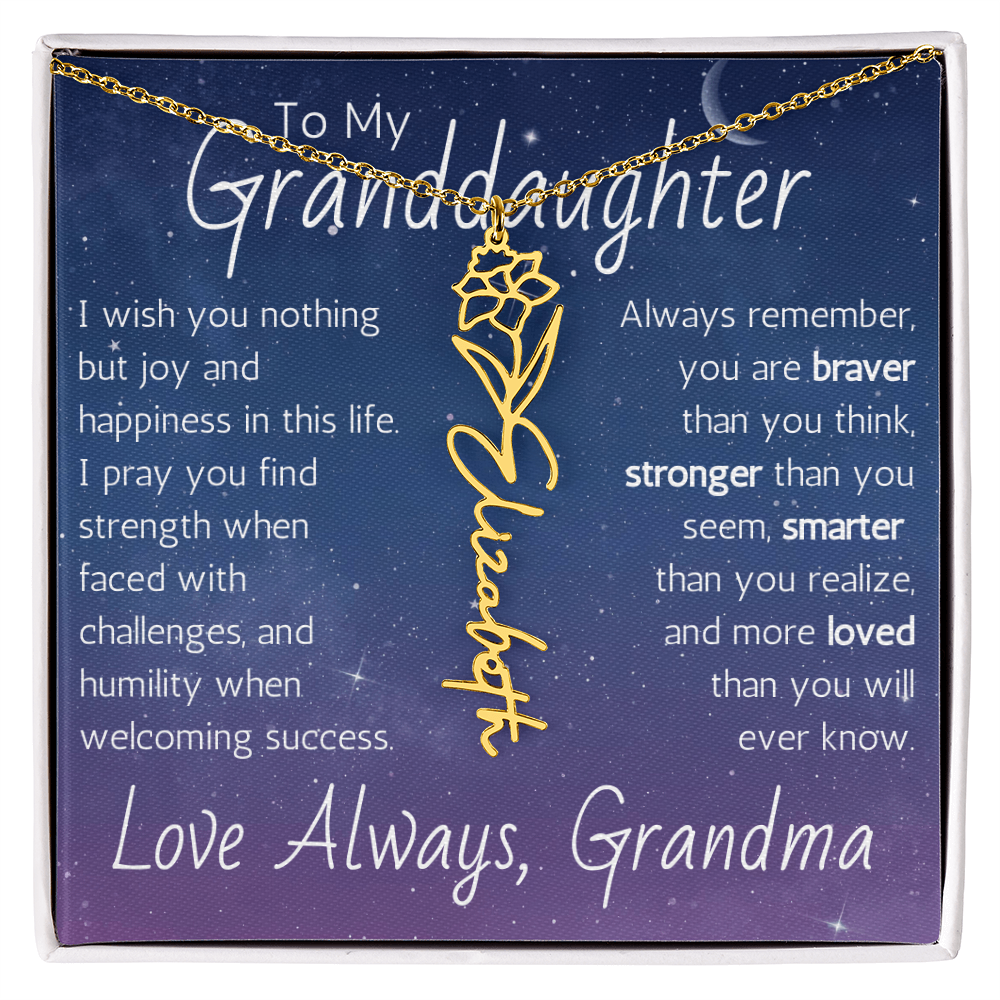 The Birth Flower Name Necklace - For Your Granddaughter
