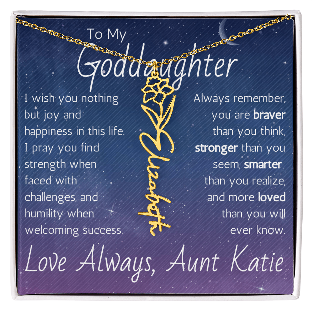 The Birth Flower Name Necklace - For Your Goddaughter