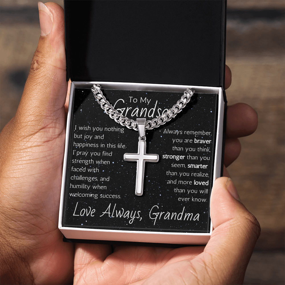 Artisan Cross For Grandson From Grandma - Cuban Link Chain