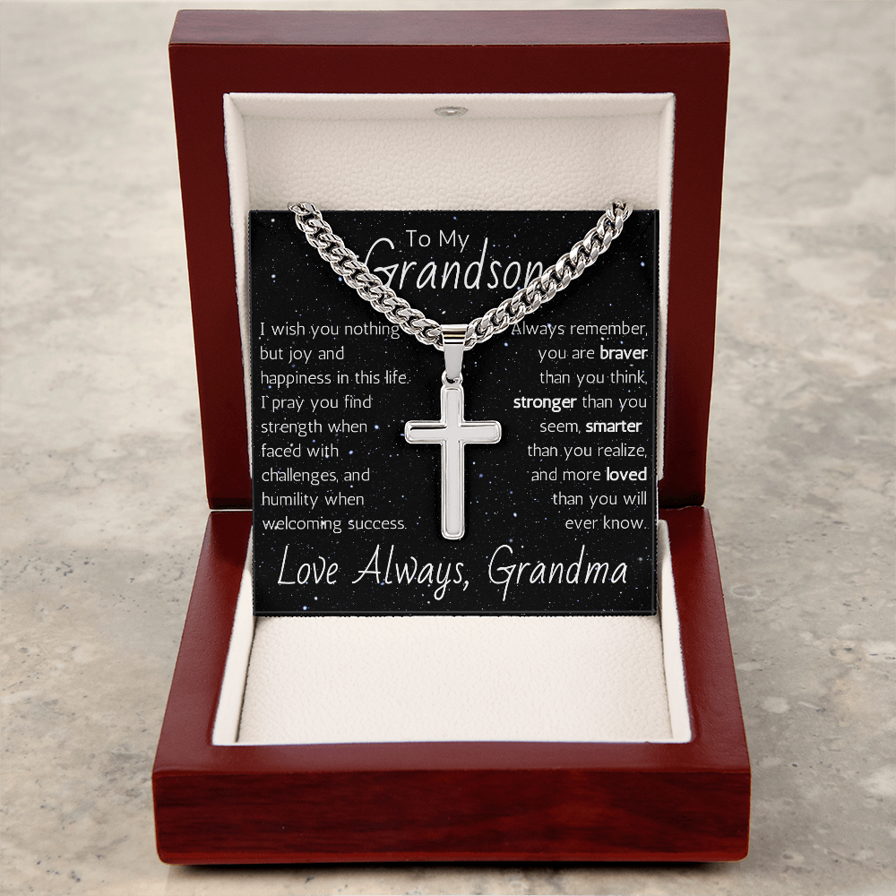 Artisan Cross For Grandson From Grandma - Cuban Link Chain