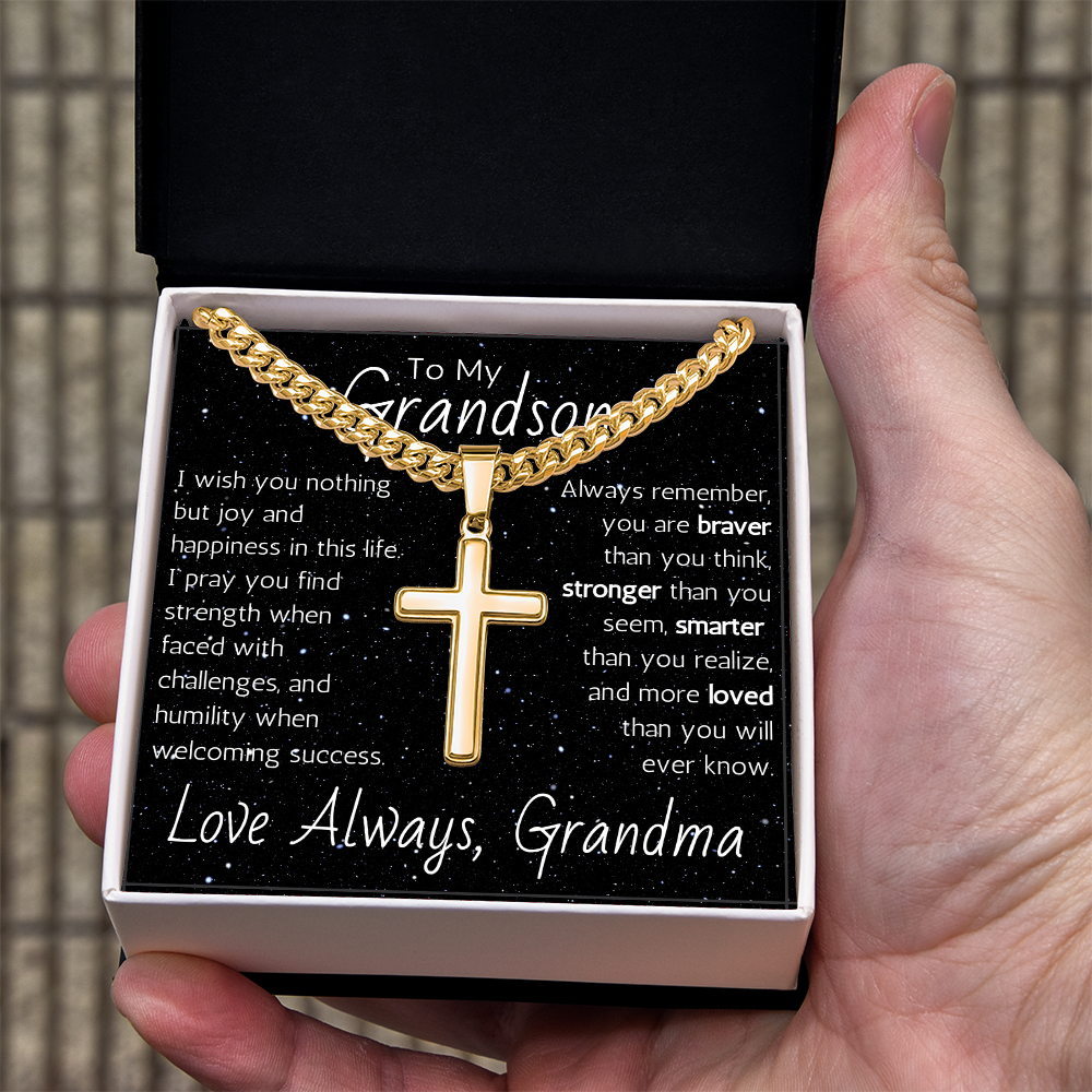 Artisan Cross For Grandson From Grandma - Cuban Link Chain
