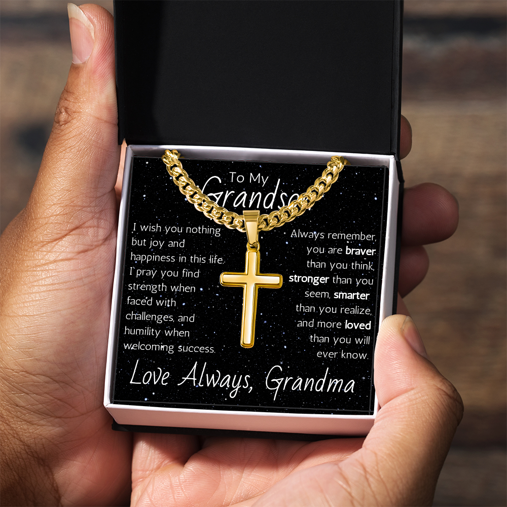 Artisan Cross For Grandson From Grandma - Cuban Link Chain