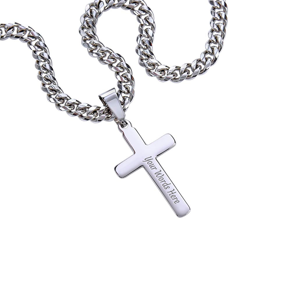 Engraved Artisan Cross For Grandson From Grandma - Cuban Link Chain