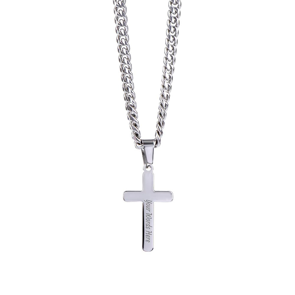 Engraved Artisan Cross For Grandson From Grandpa - Cuban Link Chain