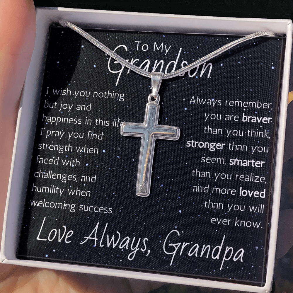 Artisan Cross For Grandson From Grandpa - Snake Chain