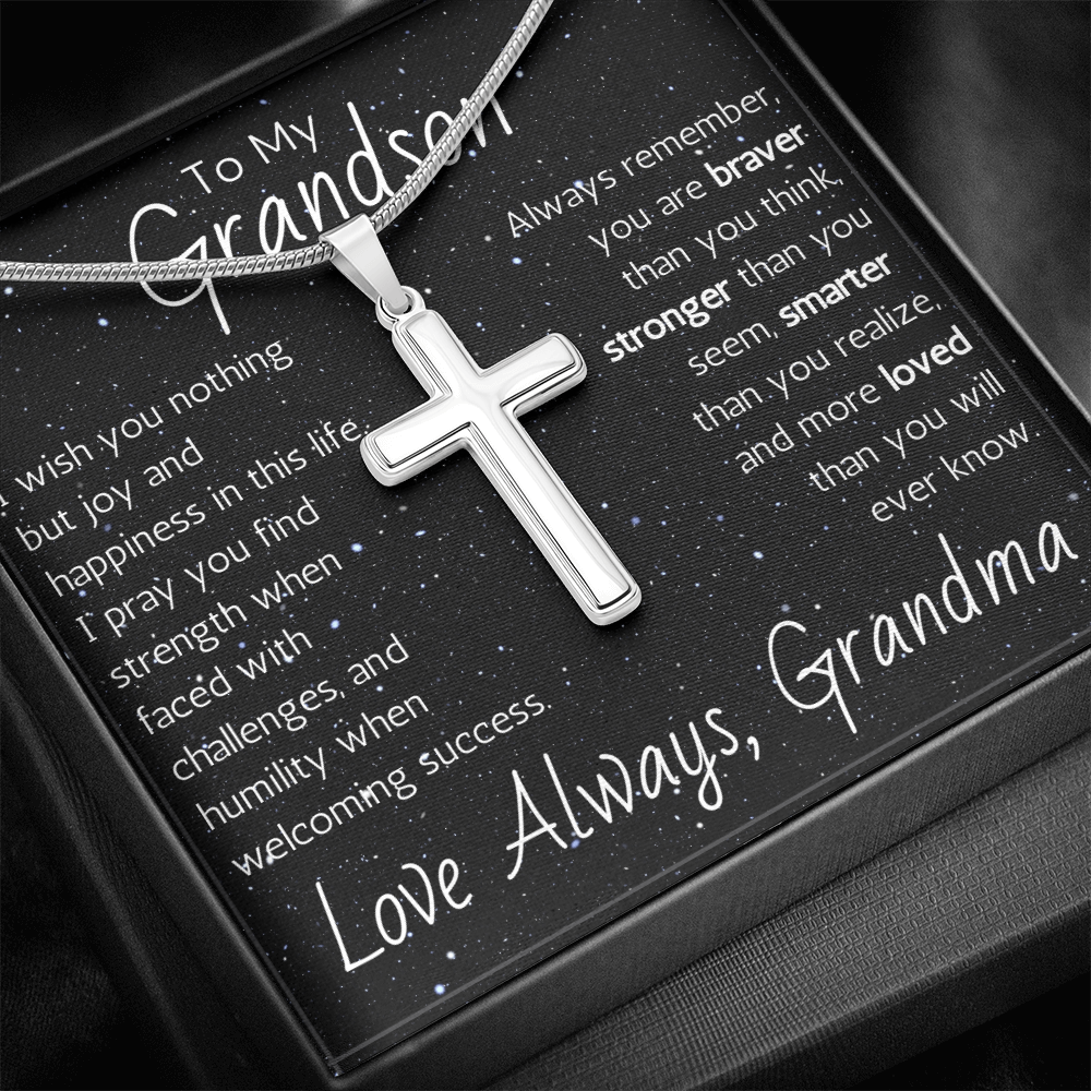 Artisan Cross For Grandson From Grandma - Snake Chain