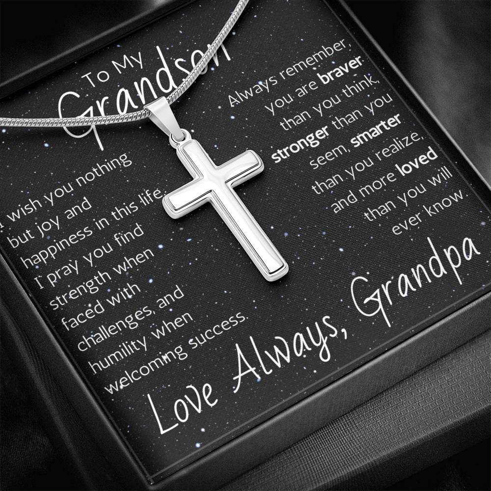 Artisan Cross For Grandson From Grandpa - Snake Chain