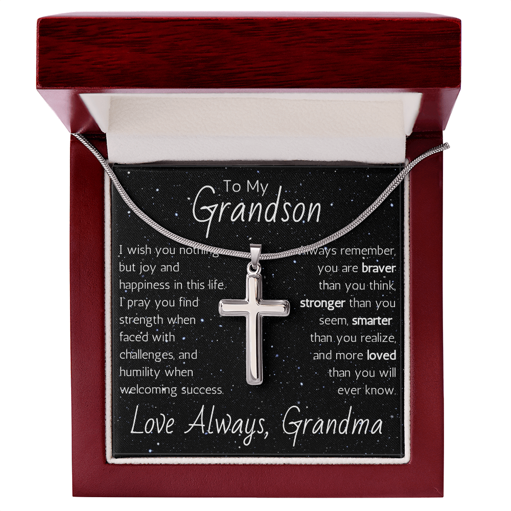 Artisan Cross For Grandson From Grandma - Snake Chain