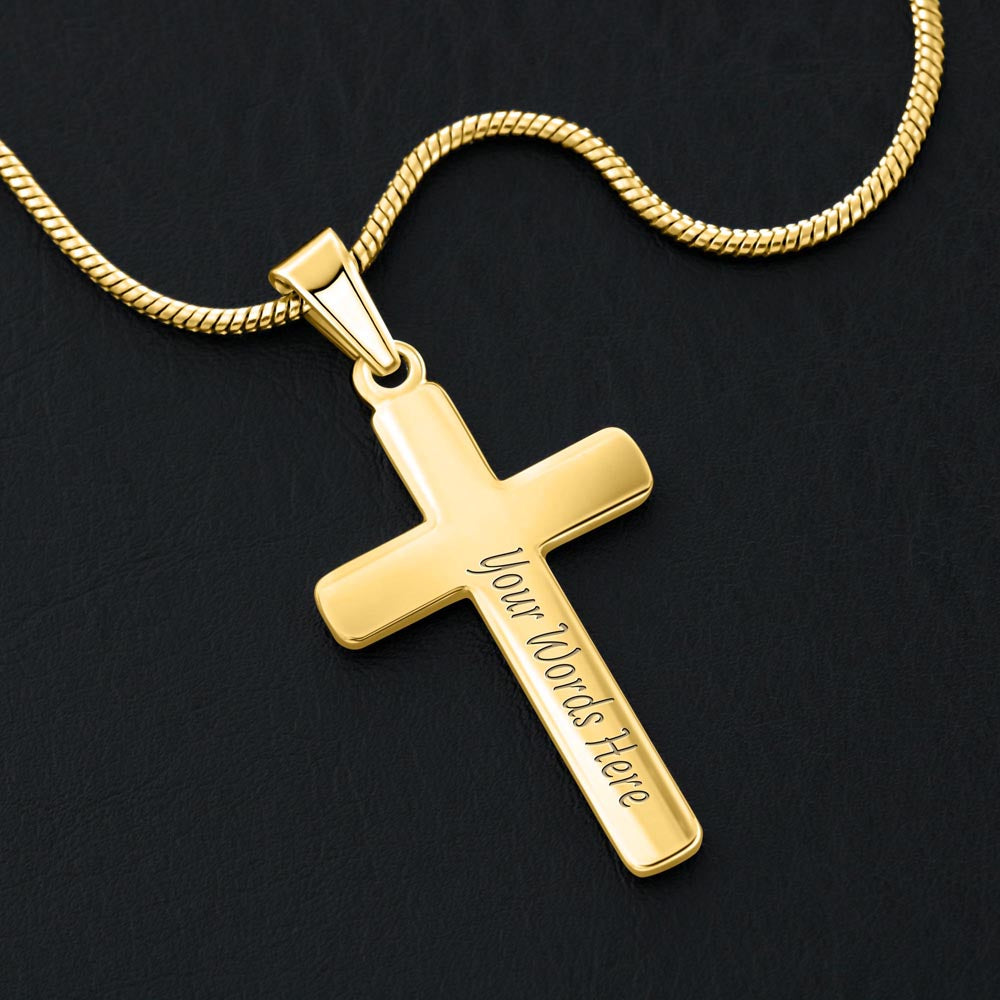 Engraved Artisan Cross For Grandson From Grandpa - Snake Chain