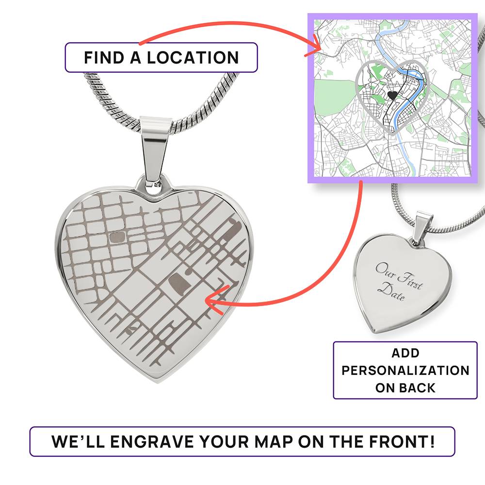 Our Special Place - Engraved Map Heart Necklace
