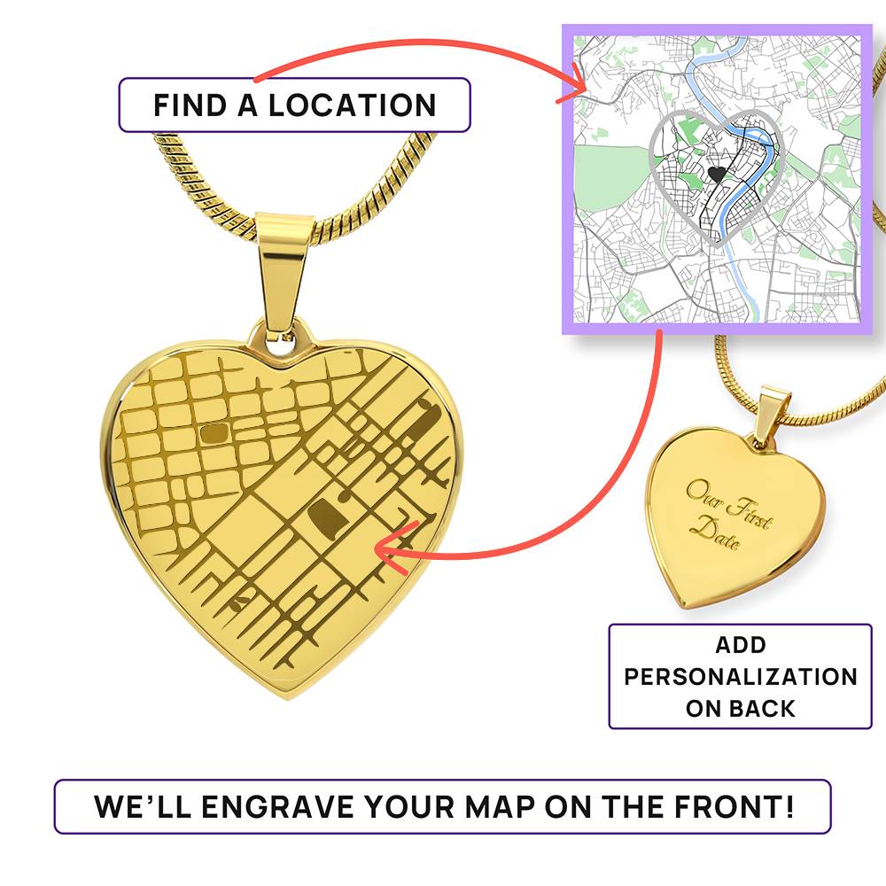 Our Special Place - Engraved Map Heart Necklace